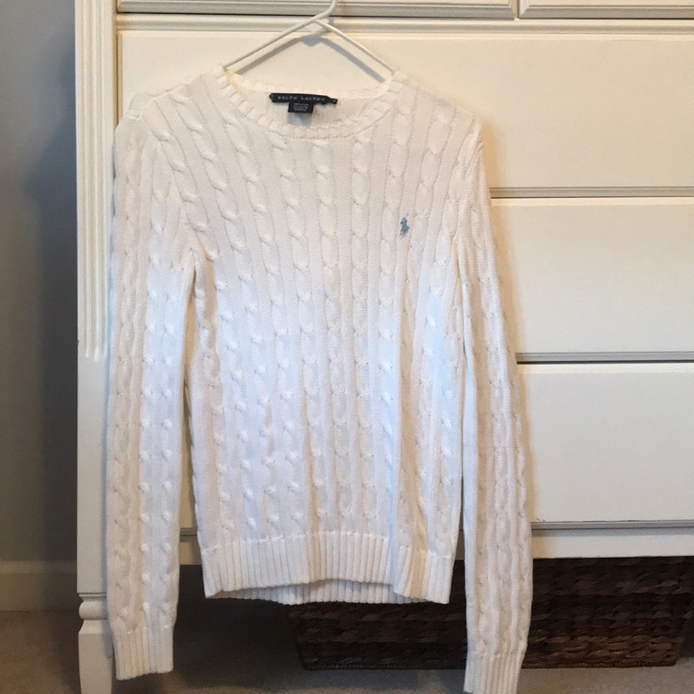 Ralph Lauren white cable knit crew neck sweater